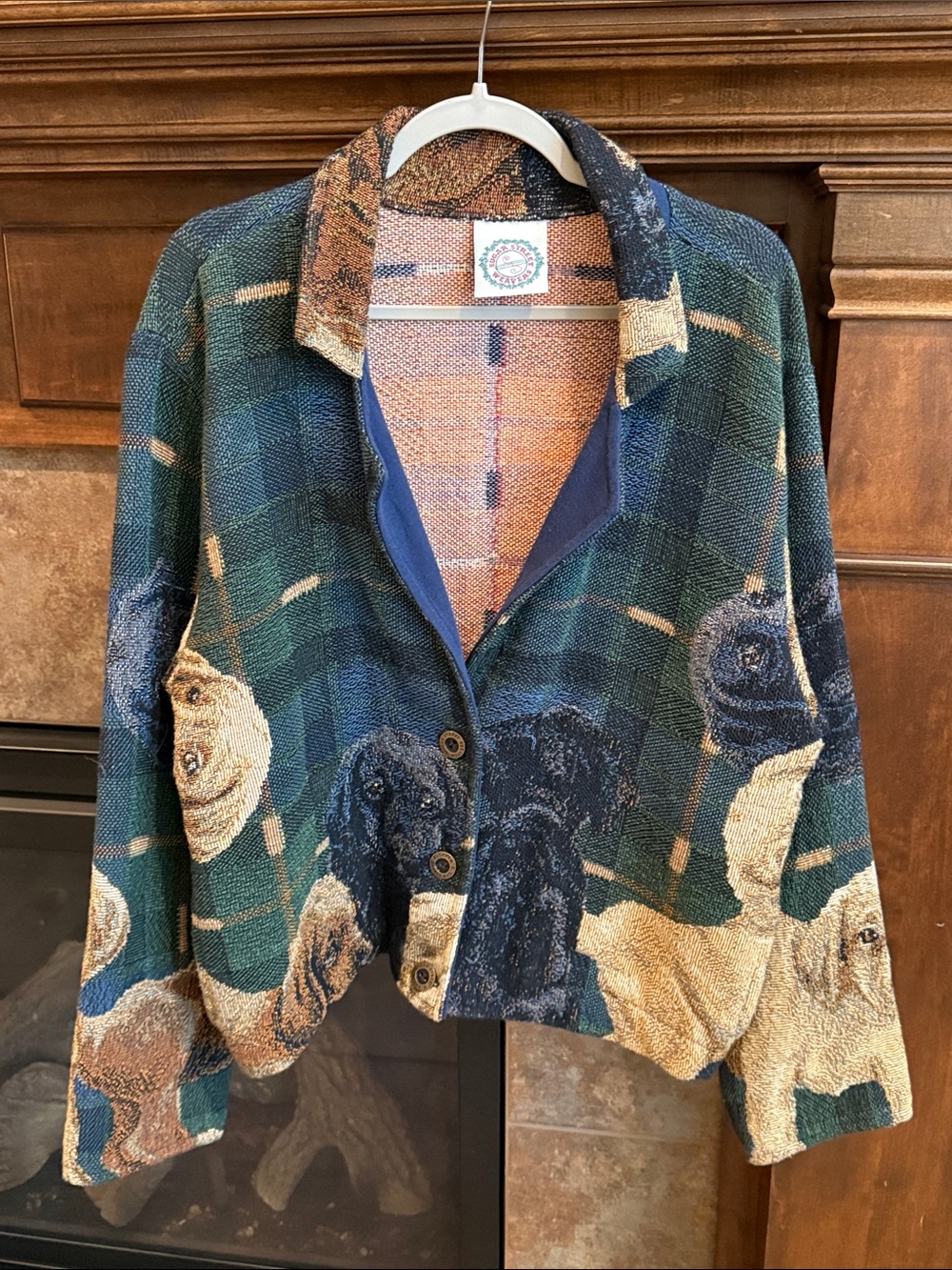 Vintage Labrador Retriever Lab Dog Tapestry Jacket XXL Art to Wear Blazer